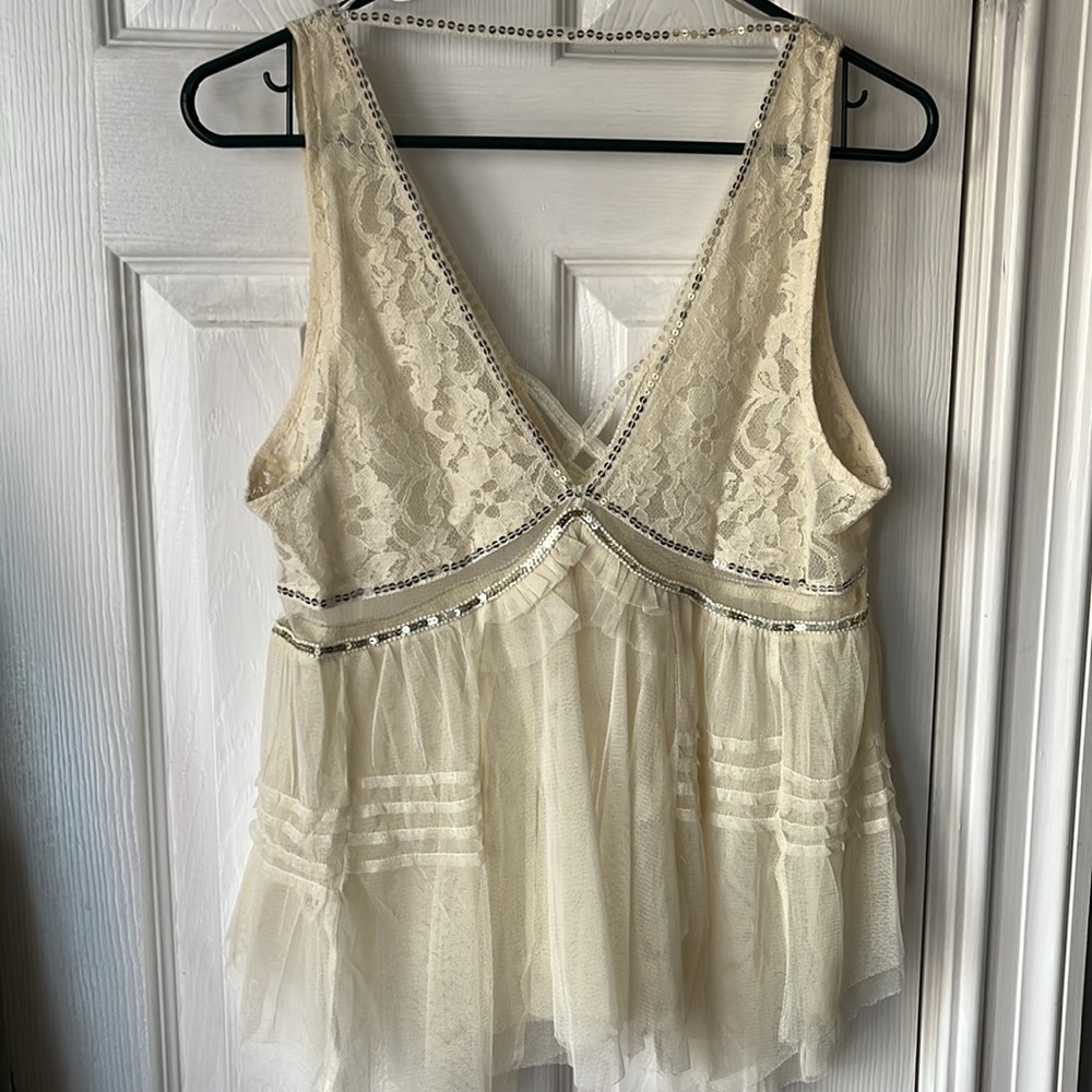 Free People Rare Great Gatsby Inspired delicate lace and sequins top size small